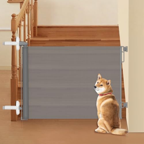 Tyoksi伸縮式安全ゲート、穴あけ不要、チャイルドプルーフ、ペットフェンス、ロールアップ式、コンパクト、柔軟性、頑丈、二重安全ロック付き。操作が簡単で、簡単に回して数秒で開きます。屋内、階段、玄関、キッチンなどに最適です。 (高さ86cm x 幅140c