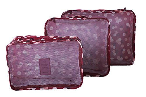 Image of 6 sets travel Organizers Packing Cubes Luggage Organizers Compression Pouches (Wine Daisy)