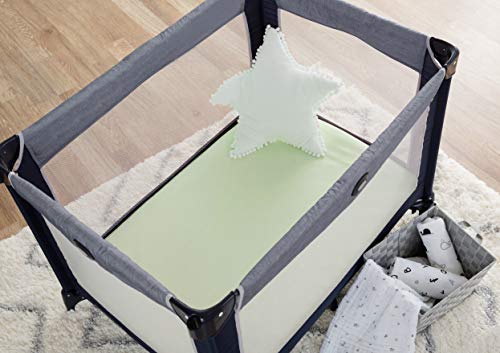 Image of American Baby Company 2 Pack 100% Natural Cotton Fitted Pack and Play Sheets 39 inch x 27 inch - Soft & Breathable Pack N Play Sheets for Playard & Mini Crib Mattress, Celery, for Boys & Girls