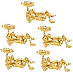 Macetero Pie Metal GALPADA 5 Piezas Puesto De Ranas Estatua De Rana De Metal Estatuilla De La Estatua De La Rana Estar De Pie Mirando El Soporte De La Bola Taburete Macetero Expositor Delicado Loto Aleación