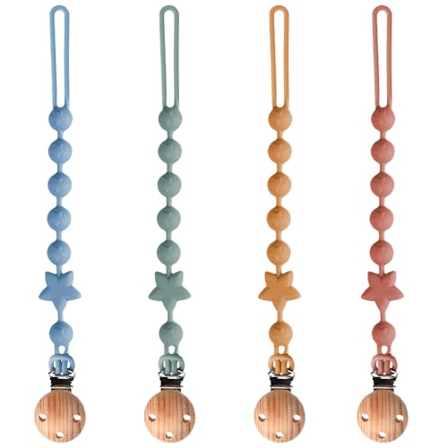 Lucktao 4 cadenas para chupete de juguete de silicona, para bebés, sin BPA, cinturones de seguridad para cochecitos, trona, asiento de coche