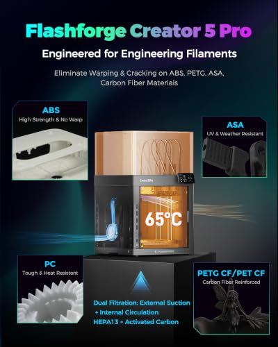 Image of FLASHFORGE Creator 5 Pro 4-Toolheads Enclosed Multi-Color 3D Printer | Support Multi Materials,65C Chamber Heated,Near-Zero Waste,CoreXY 600mm /s Speed & Auto Leveling,Offset Calibration,256mm