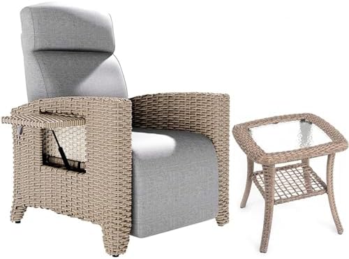 Tumbona de Relax y Juego de Mesa Auxiliar, Sillón de Ratán, Respa...