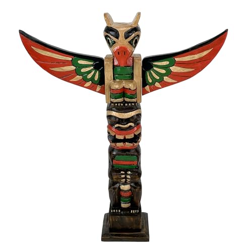 Zeckos Hand-Painted and Carved Light Brown Northwest Coast Style Eagle Totem Pole Sculpture: Wooden Artistry in Primitive Decor, 20 Inches Tall, Handcrafted by Skilled Artisans