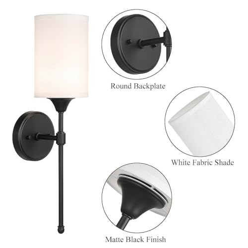 XiNBEi Lighting Wall Sconce Lighting, Classic 1 Light Black Bathroom Sconce Vanity Light with Fabric Shade for Corridor Bedroom & Living Room XB-W1260-MB by XiNBEi Lighting - Image 8