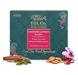 TGL Co. Kashmiri Kahwa Tea | Saffron-Infused Loose Green Tea with Cardamom, Cinnamon, Clove, Almonds | Authentic Indian Spiced Tea Blend (16 Tea Bags)