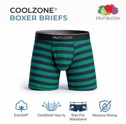 Image of Fruit of the Loom Men's Coolzone Boxer Briefs, Moisture Wicking & Breathable, Assorted Color Multipacks - 6 Pack - Assorted Stripe /Solid Large