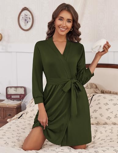 Image of HOTOUCH Womens Robe Lightweight Short Knit Bathrobe Soft Ladies Sleepwear with Pockets