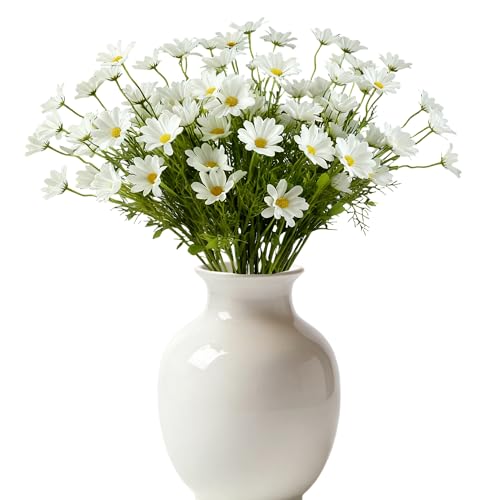 maifey 12 PCS Fleur Artificielle Marguerites, 19.7in Bouquet de Fleurs Soie Tige Longue, Ne Fane Pas pour Bouquet DIY - Décoration Maison, Cuisine, Fête, Mariage, Blanc