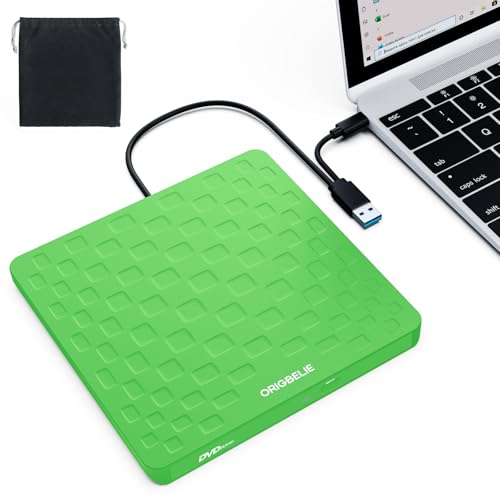 ORIGBELIE External CD DVD Drive for Laptop, USB 3.0 Type-C Ultra Slim 13mm DVD P