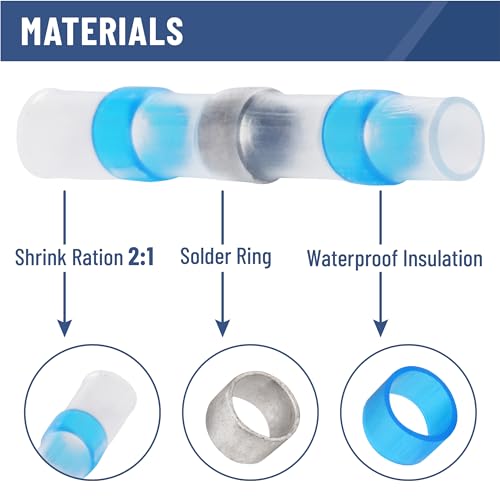 Bates Solder Seal Wire Connectors - 200 Pcs Waterproof Heat Shrink Butt Connectors