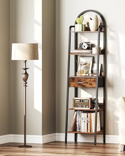 5-Tier-Ladder-Shelf-with-Drawer-Tall-Ladder-Bookshelf-Standing-Bookcase-with-Metal-Frame-for-Living-Room-Bathroom-Home-Office-Study-Balcony-Rustic-Brown-and-Black-TCJ07BF