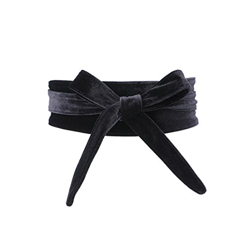 Shengweiao Women's Soft Velvet Wrap Around Self Tie Waist Belt (Black)