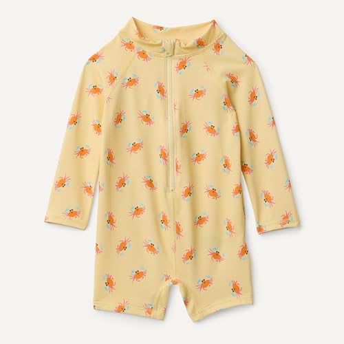 Amazon Essentials Unisex Babies Long-Sleeve One-Piece Rashguard Light Yellow Crabs 12 Months