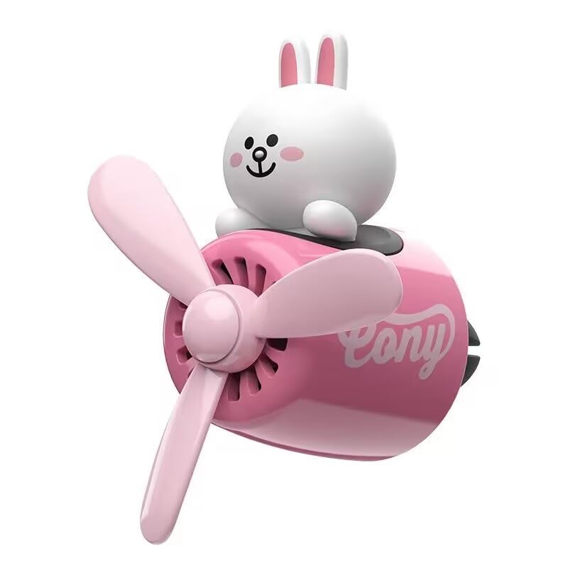 Image of Car fragrance diffuser pilot air outlet fragrance diffuser cartoon rotating fan leaf perfume cute cartoon shape perfume air freshener with 2 fragrances (Rabbit.)