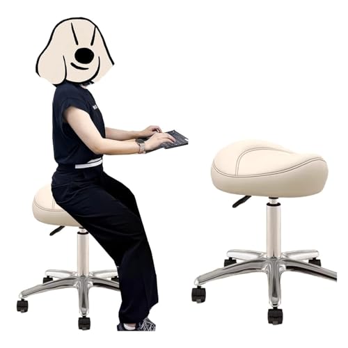 FXLUHAY Silla de oficina giratoria con asiento de sillín, taburete de forma para peluquero, higienista dental, silla de bar y cocina con postura ajustable (Beige)