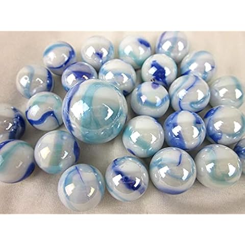 Big Game Toys~25 Glass Marbles Tiger Shark Iridescent White/Purple/Blue Swirl Classic Style Game Pack (24 Player, 1 Shooter) Home Decor/Vase Filler/Aquarium Cover