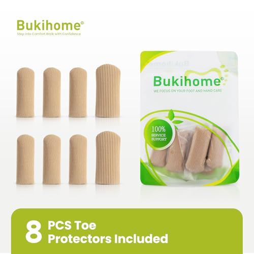Image of Bukihome 8 PCS Toe Protectors, Silicone Toe Caps Closed Toe Surface Fabric Sleeve Protectors, Prevent Pain Relief for Corns, Blisters and Ingrown Toenails (2PCS Large Size+ 6PCS Medium Size)[Upgrade]