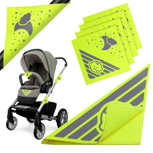 Reflektoren für Kinderwagen 4 Stücke Reflektoren Aufkleber 12 x 12 cm Universal Reflektor Kinder Kindersicherheitssets für Alle Kinderwagen Fahrrad Rucksäcke Rollstühle