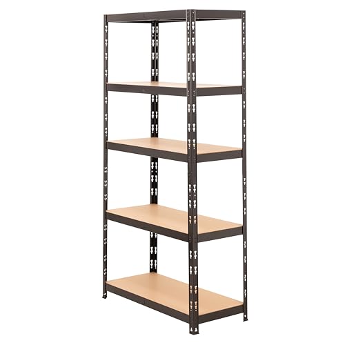 BiGDUG Garage Shelving Kit - 1780H x 900W x 400D mm - 150kg UDL Per Shelf (750kg Per Bay) - 5 Tier Shed Shelving - Single Bay - Matt Black