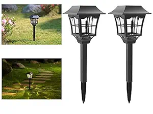 Lexton European Style | Traditional Solar Led Light | Pathway Solar Garden Decorative Light Black Square (Pack of 2)