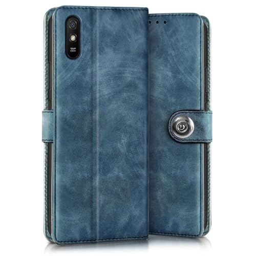 Image of WOW IMAGINE Shock Proof Flip Cover Back Case for Xiaomi Mi Redmi 9A | 9i | 9A Sport (Magnetic Button Flip Case | Wallet Pockets & Stand | Leather Finish | Aquamarine)