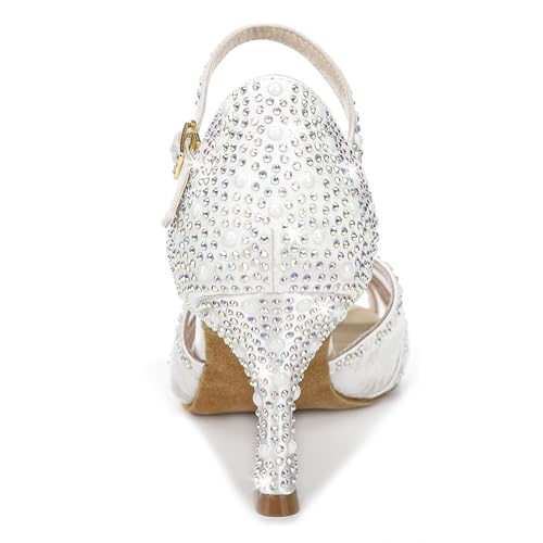 Latinsoul Y205-35 Women's Crystal Rhinestone Lace Latin Dance High Heel Shoes - Adjustable Ankle Strap Design, Stylish and Comfortable Dance Shoes3