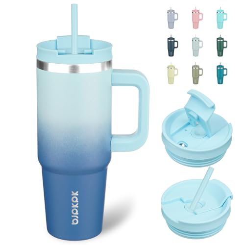 Image of BJPKPK Tumbler With Handle 30 oz Stainless Steel Insulated Tumbler With Lid And Straw For Water Or Ice Coffee,Sky