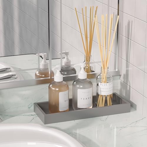 Image of ZHWS Bathroom Vanity Tray for Toilet Tank, Perfume, Jewelry, Candle, Makeup, Decorative Tray, Kitchen Tray Counter Organizer for Soap Dispenser, Coffee Table Silver 11.3 inchL x 4.4 inchW x 1.14 inchH