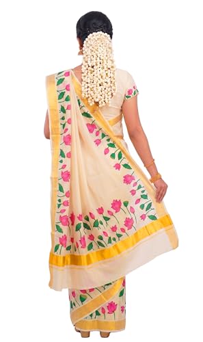 Image of Women's Mural Printed Kerala Gold Tissue Saree with Running Blouse Piece | Traditional South Indian Ethnic Saree for Festivals, Weddings & Special Occasions