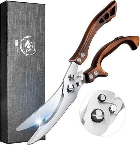 Poultry Shears, Heavy Duty Kitchen Shears with Serrated Edge, No Rust Spring Loaded, Multipurpose Stainless Steel Kitchen Scissors for Chicken, Bone, Meat, Turkey, Fish Thanksgiving Christmas Gifts