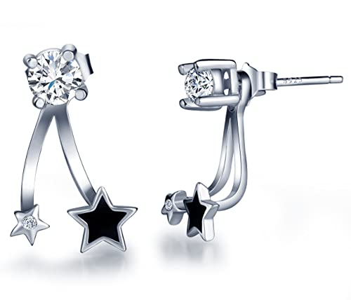 Infinito U - Pendientes de Plata con Estrellas Negras y Diamante, Idea Regalo para Mujer Chicas Cover
