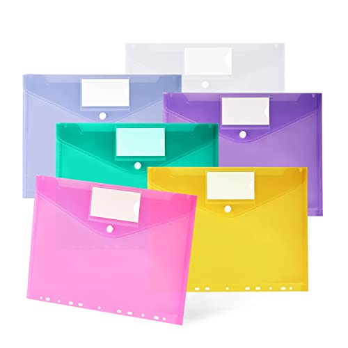 Dokumententasche A4 30 pack, Dokumentenmappe A4 Transparent Sammelmappen mit 11 Lochrand und Etikettentasche, A4 Sichttasche Dokumenten für Dokumente Organisiere (6 Farben) Cover
