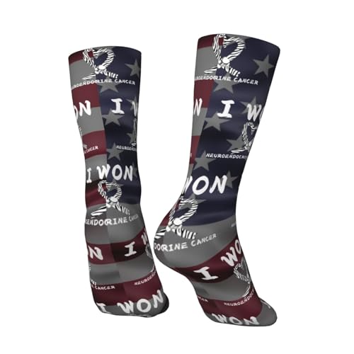 Neuroendocrine Cancer Awareness Zebra Ribbon I Won Survivor Support Adult Polyester Crew Socks Breathable Moisture-Wicking Athletic Running Gym54