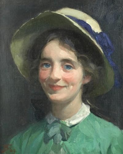 Imprimé sur toile Portrait d'une jeune fille au chapeau de Frank Bramley pour bureau élégant