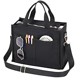 F-color Canvas Tote Bag for Women Work - Everyday Bag with 8 Pockets and Zipper Crossbody Nursing Bag for Work Travel Nurse Gift