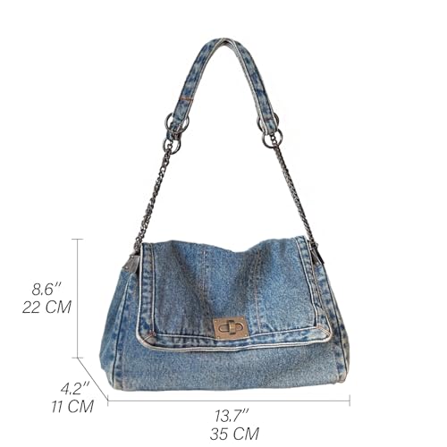 KlaOYer Denim Shoulder Bag for Women Jean Tote Bag Adjustable Chain Strap Crossbody Bags Y2k Trendy Hobo Purse Handbag (Light Blue) by KlaOYer - Used condition - Image 6