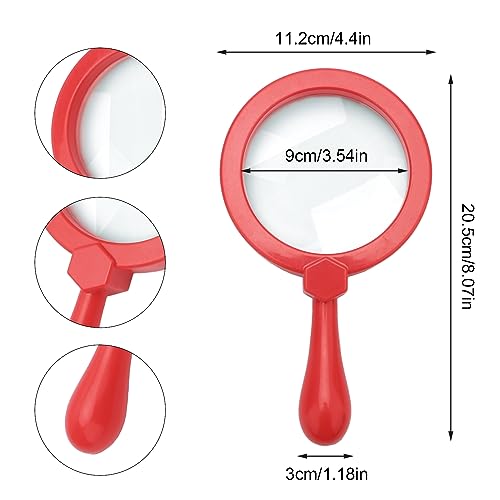 Image of Rongon Kids Magnifying Glass Handheld Jumbo Magnifiers with Stand, Exploration Play Reading Magnifier Red Magnifying Lens for Nature Exploration, Science Experiments, 5X Magnification Loupe (Red)