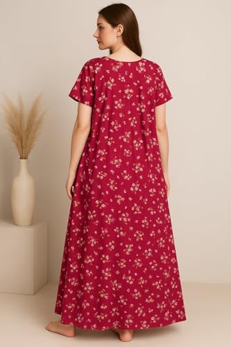 Image of Bahumaan Pure Cotton Nighty for Woman | Floral Gown for Women Nightwear with Pocket | Cotton Nighty for Women Stylish | Maxi for Women Cotton