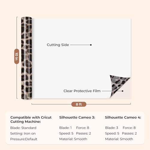 Image of HTVRONT Leopard Heat Transfer Vinyl, 12in x 8ft Leopard Printed Iron on Vinyl for T-Shirts and Christmas Decorations, Patterned HTV Compatible with Cricut & Silhouette Cameo
