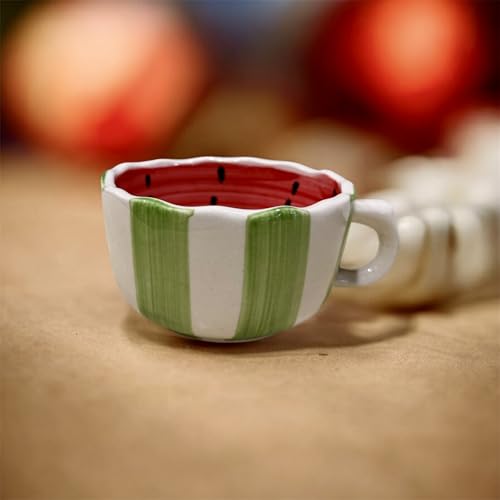 Image of Watermelon Ceramic Coffee Mug | Cute Fruit Design Tea Cup with Handle | Aesthetic Handmade Mug | Microwave & Dishwasher Safe | Gift for Girls, Friends & Summer Drinkware