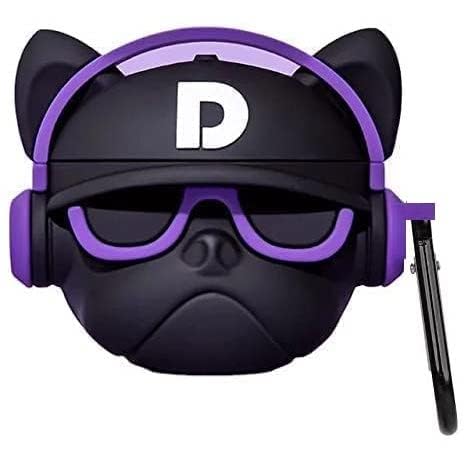 Image of Meyaar Silicone Case for Apple Airpods Pro 3 (2025) Cute Design for Airpods Pro 3 with Keychain Shockproof Protective Case Cover (Bull Dog (Purple Band))