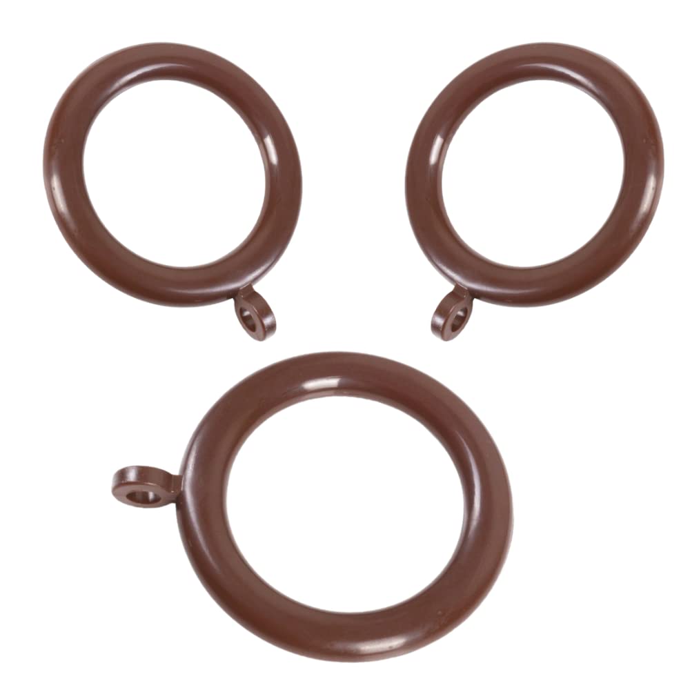 Brown Plastic Curtain Drapery Pole Rod Rings with Fixed Eye Metal Brown Curtain Rings Hanging Hooks for Curtain Rods Poles Window or Door Curtain Poles 37mm- Pack of 10.