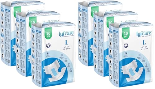 Image of Lyfcare Open Tape Adult Diaper Large Size (L) - 30 Units (Pack of 6) | Unisex Diapers Open Tape | Waist (76-147 cm) | Wetness Indicator, Super absorb, 360 Protection & 0% Leakage | For Men & Women