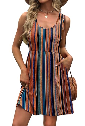 Image of WIHOLL Women's Summer Dress 2026 A-Line Sleeveless Casual Sundress with Pockets Floral /Solid