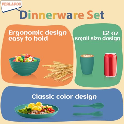 Image of Wheat Straw Dinnerware Sets for 4, 20 PCS Unbreakable Lightweight Kids Plates and Bowls Sets, Dishwasher Microwave Safe Dinnerware Set, Perfect for Kitchen Dorm Camping Outdoor - Green