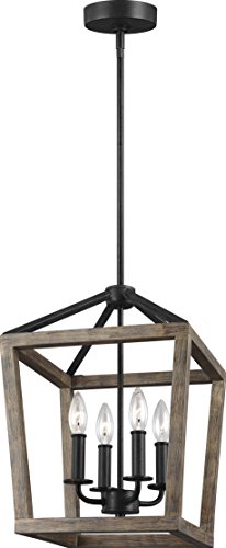 Feiss F3190/4Wow/Af Gannet Wood Lantern Pendant Lighting, Brown, 4-Light (12"W X 17"H) 240Watts #TOP9