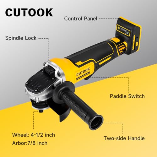 Image of Cordless Angle Grinder 4-1 /2 inch Compatible with DeWalt 20V Battery, 10000 RPM Brushless Motor with 4 Variable Speeds, 5 PCS Blades for Cutting, Griding, Polishing (Battery NOT Included)