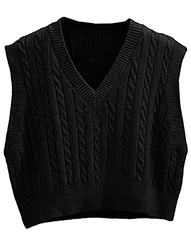 Betusline Women's Cable Knit Sleeveless Crop Sweater Vests2