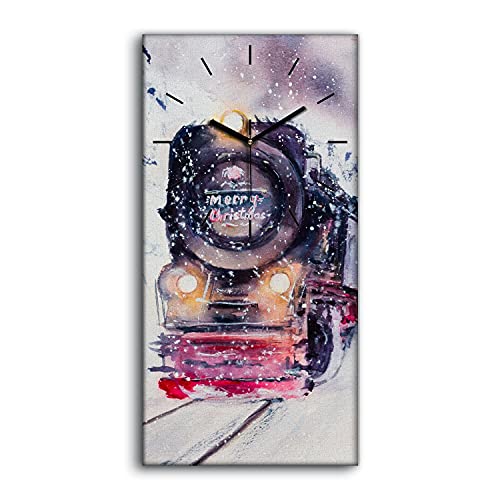 Horloge sur toile déco murale moderne train paysage enneigé